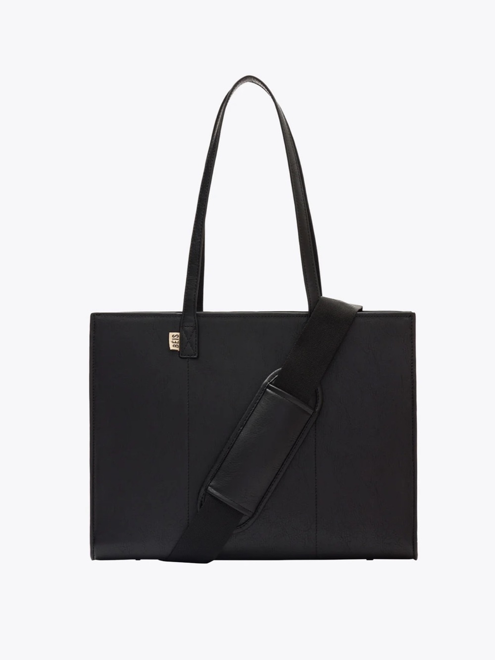BEIS Black Leather Tote with Detachable Strap